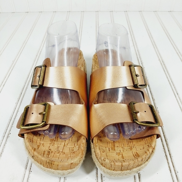 NEW Esprit Brielle Womens Metallic Tan Buckle Slip On Flat Summer Sandals M45 - Picture 3 of 10